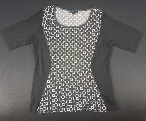 AGB Tops - AGB Womens XL Black White Geometric Print 3/4 Sleeve Stretch Knit Blouse Top